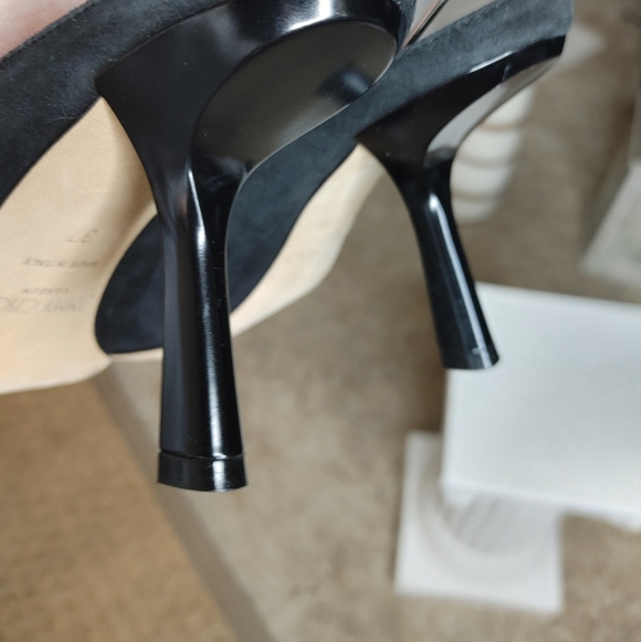 JIMMY CHOO Betha 85 Suede And Nappa Leather Mules With Chain, Black 37 - Picture 12 of 16